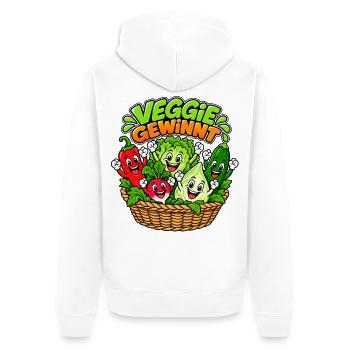Veggie Gewinnt: Bunte Gemüsefreude - Unisex Premium Bio Zip Hoodie - Weiß - Hinten - Thijin (182cm)