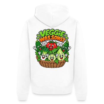 Fröhliche Gemüsebande im Körbchen - Unisex Premium Bio Zip Hoodie - Weiß - Hinten - Thijin (182cm)