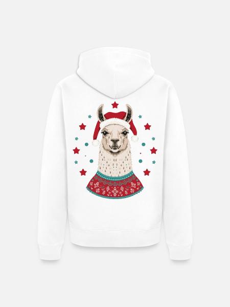 Weihnachtslama mit Mütze & Pullover - Unisex Premium Bio Zip Hoodie - Weiß