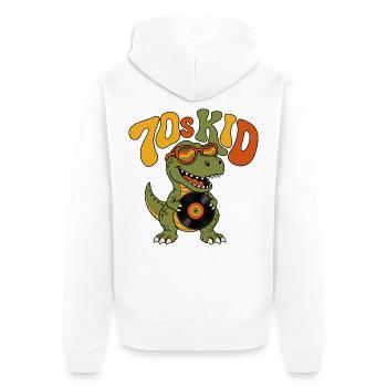 70er Kid Retro Dinosaurier-Vinylplatte Groovy - Unisex Premium Bio Zip Hoodie - Weiß - Hinten - Thijin (182cm)