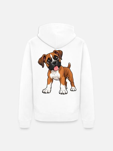 Boxer Kawaii Style – Süßer Hund - Unisex Premium Bio Zip Hoodie - Weiß