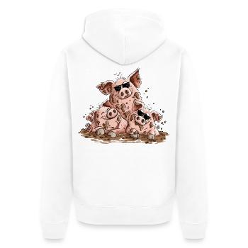 Schweine Sonnenbrille Matsch Schwein Tierhumor - Unisex Premium Bio Zip Hoodie - Weiß - Hinten - Thijin (182cm)