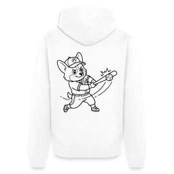 Niedlicher Corgi-Baseballspieler-Hund-Umriss - Unisex Premium Bio Zip Hoodie - Weiß - Hinten - Thijin (182cm)