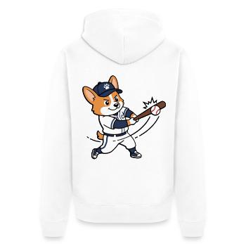 Süßer Corgi-Hund spielt Baseball, Sportliebhaber - Unisex Premium Bio Zip Hoodie - Weiß - Hinten - Thijin (182cm)
