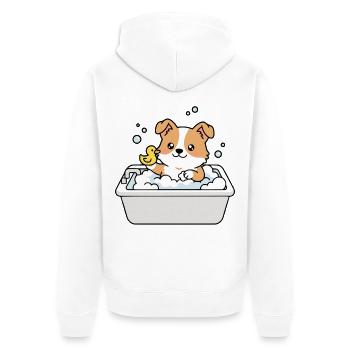 Süßer Corgi-Badezeit-Lustiger Hund - Unisex Premium Bio Zip Hoodie - Weiß - Hinten - Thijin (182cm)
