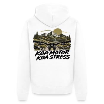 koa Motor koa Stress - kein Motor kein Stress, MTB - Unisex Premium Bio Zip Hoodie - Weiß - Hinten - Thijin (182cm)