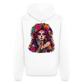Floral Calavera - Unisex Premium Bio Zip Hoodie - Weiß - Hinten - Thijin (182cm)