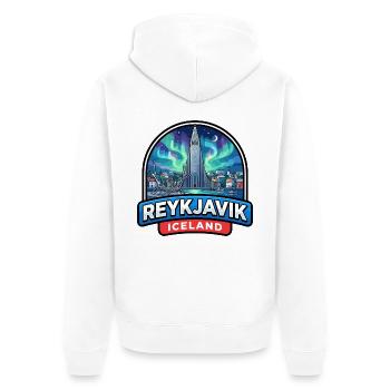 Reykjavik Island Reiseabzeichen Aurora Church Geschenk - Unisex Premium Bio Zip Hoodie - Weiß - Hinten - Thijin (182cm)