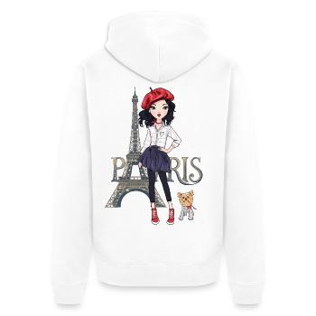 Paris Mode Mädchen mit Hund & Eiffelturm - Unisex Premium Bio Zip Hoodie - Weiß - Hinten - Thijin (182cm)