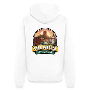 Vilnius Litauen Reiseabzeichen Gediminas Turm - Unisex Premium Bio Zip Hoodie - Weiß - Hinten - Thijin (182cm)