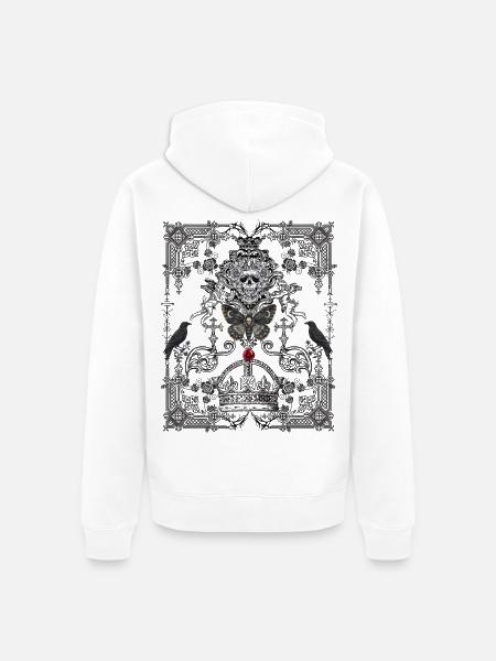 Gotisch Kronen Schädel Nachtfalter - Unisex Premium Bio Zip Hoodie - Weiß