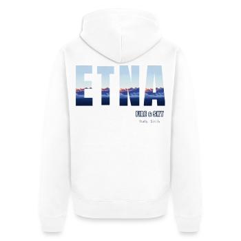Etna Fire & Himmel: Sizilien Sunset - Unisex Premium Bio Zip Hoodie - Weiß - Hinten - Thijin (182cm)