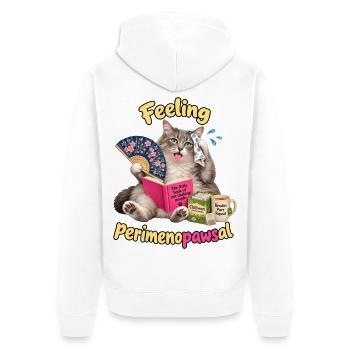 Menopause Katze - Unisex Premium Bio Zip Hoodie - Weiß - Hinten - Thijin (182cm)