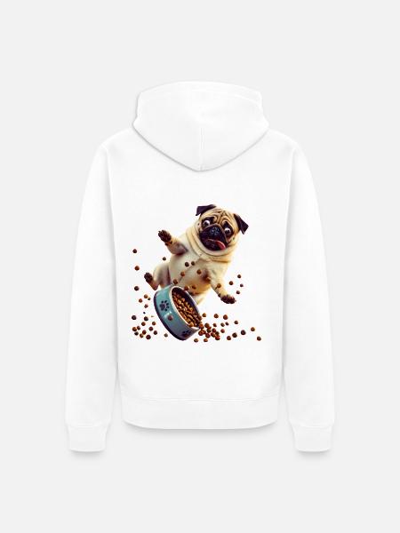Pug Futtersturm Chaos - Unisex Premium Bio Zip Hoodie - Weiß