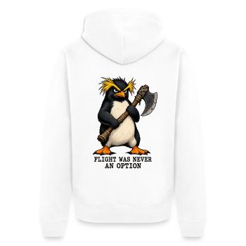 Funny Angry Penguin - Flight Was Never An Option - Unisex Premium Bio Zip Hoodie - Weiß - Hinten - Thijin (182cm)