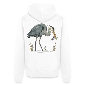 Blaureiher beim Fischfang - Unisex Premium Bio Zip Hoodie - Weiß - Hinten - Thijin (182cm)
