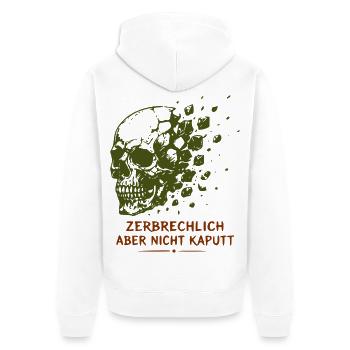 Zerbrechlich, aber nicht kaputt - Unisex Premium Bio Zip Hoodie - Weiß - Hinten - Thijin (182cm)