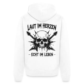 Laut im Herzen Skulls Gitarre - Unisex Premium Bio Zip Hoodie - Weiß - Hinten - Thijin (182cm)