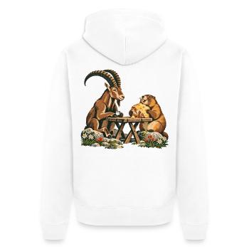 Alpenmurmeltier & Steinbock – Bergfrühstück - Unisex Premium Bio Zip Hoodie - Weiß - Hinten - Thijin (182cm)
