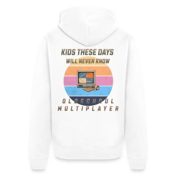 90s Gaming - Oldschool Multiplayer - Screencheat - Unisex Premium Bio Zip Hoodie - Weiß - Hinten - Thijin (182cm)