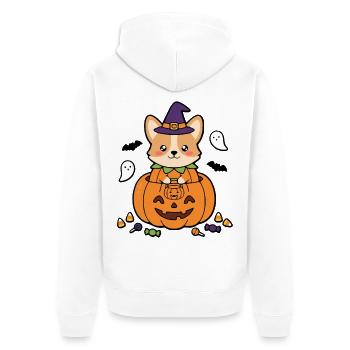 Süßes Kawaii-Corgi-Kürbis-Hexenhut-Halloween-Geschenk - Unisex Premium Bio Zip Hoodie - Weiß - Hinten - Thijin (182cm)