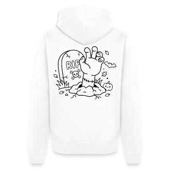 Zombie-Hand-Umrisse, Aus dem Grab von Halloween erwähnend - Unisex Premium Bio Zip Hoodie - Weiß - Hinten - Thijin (182cm)