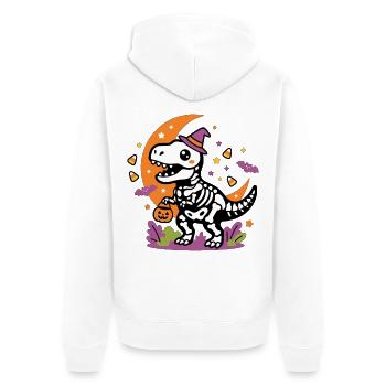 Skelett-Dinosaurier hält Kürbiskorb Halloween - Unisex Premium Bio Zip Hoodie - Weiß - Hinten - Thijin (182cm)