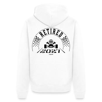 Im Ruhestand 2027 (Ruhestand / Ruhestand / Schwarz) - Unisex Premium Bio Zip Hoodie - Weiß - Hinten - Thijin (182cm)