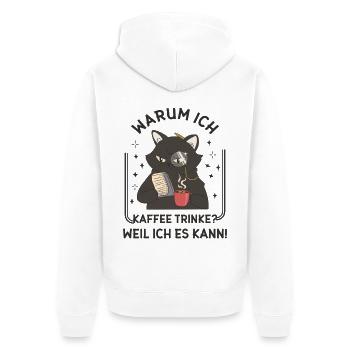 Warum ich Kaffee trinke? Katze Ingenieur Spruch - Unisex Premium Bio Zip Hoodie - Weiß - Hinten - Thijin (182cm)