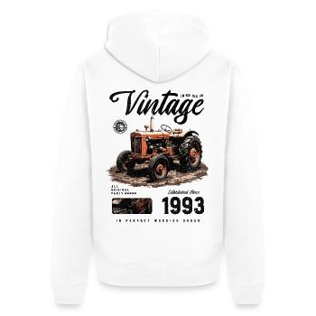 Geburtstag von Vintage-Traktorenbauern Geboren 1993 - Unisex Premium Bio Zip Hoodie - Weiß - Hinten - Thijin (182cm)