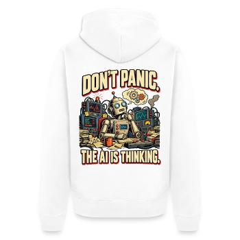 KI Humor – Don't Panic, The AI Is Thinking - Unisex Premium Bio Zip Hoodie - Weiß - Hinten - Thijin (182cm)