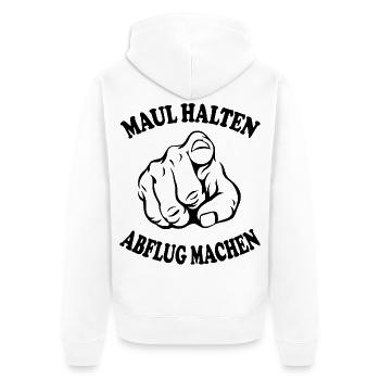 Maul halten Abflug machen Schnauze halten - Unisex Premium Bio Zip Hoodie - Weiß - Hinten - Thijin (182cm)