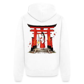 Miko Shrine Maiden – Japanische Priesterin - Unisex Premium Bio Zip Hoodie - Weiß - Hinten - Thijin (182cm)