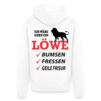 Löwe Geil Fressen Sprüche Lustig Geile Frisur - Unisex Premium Bio Zip Hoodie - Weiß - Hinten - Thijin (182cm)