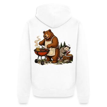 Bär & Opossum beim Grillen – Grillfreunde - Unisex Premium Bio Zip Hoodie - Weiß - Hinten - Thijin (182cm)