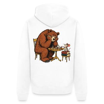 Bär & Maus beim Schach – Lustiges Schachmotiv - Unisex Premium Bio Zip Hoodie - Weiß - Hinten - Thijin (182cm)