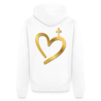 Verehrungskreuz Herz - Unisex Premium Bio Zip Hoodie - Weiß - Hinten - Thijin (182cm)