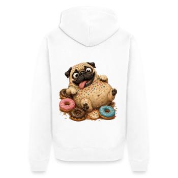 Süßer Pug mit bunten Donuts - Unisex Premium Bio Zip Hoodie - Weiß - Hinten - Thijin (182cm)