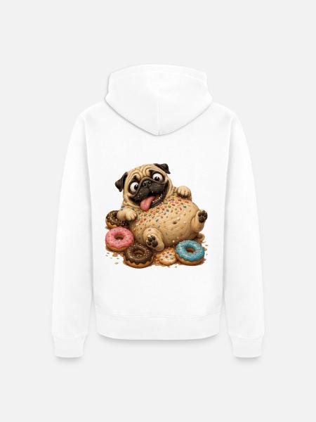 Süßer Pug mit bunten Donuts - Unisex Premium Bio Zip Hoodie - Weiß