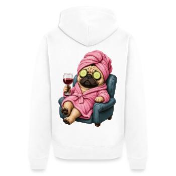 Spa-Pug im Pinken Bademantel - Unisex Premium Bio Zip Hoodie - Weiß - Hinten - Thijin (182cm)