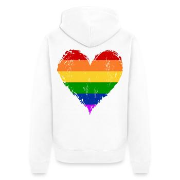 Regenbogen Herz used - Unisex Premium Bio Zip Hoodie - Weiß - Hinten - Thijin (182cm)