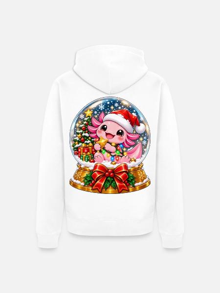 Kuscheldrachen Santa im Schneekugel - Unisex Premium Bio Zip Hoodie - Weiß