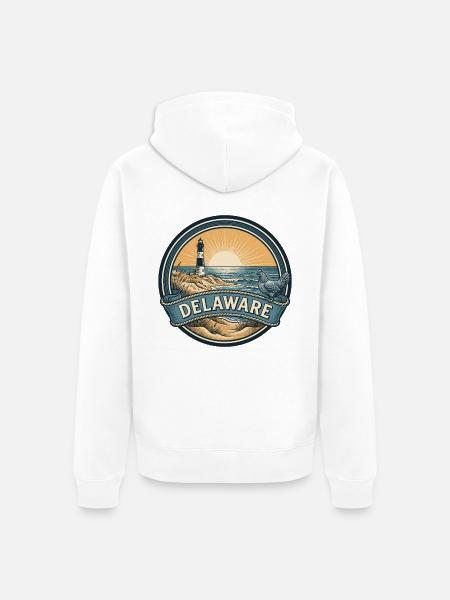 Delaware Cape Henlopen Retro-Reiseabzeichen - Unisex Premium Bio Zip Hoodie - Weiß