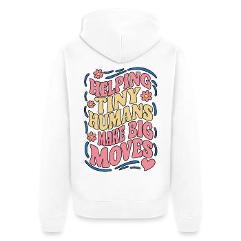 Kleinen Menschen helfen, große Schritte zu machen - Unisex Premium Bio Zip Hoodie - Weiß - Hinten - Thijin (182cm)
