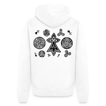 Bretonische Triskels und Hermines - Unisex Premium Bio Zip Hoodie - Weiß - Hinten - Thijin (182cm)