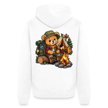 Teddy beim Camping – Süßes Outdoor Motiv - Unisex Premium Bio Zip Hoodie - Weiß - Hinten - Thijin (182cm)