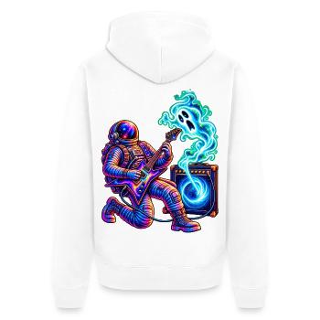 KOSMISCHER ROCKER | Geist im Verstärker - Unisex Premium Bio Zip Hoodie - Weiß - Hinten - Thijin (182cm)