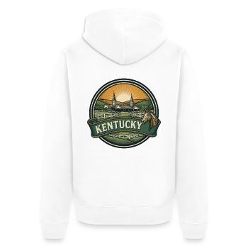 Kentucky Bluegrass Pferd Retro Reiseabzeichen - Unisex Premium Bio Zip Hoodie - Weiß - Hinten - Thijin (182cm)