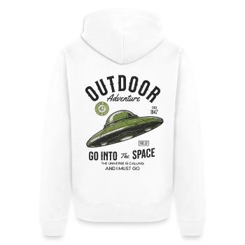 UFO Design Outdoor Adventure Space Spruch - Unisex Premium Bio Zip Hoodie - Weiß - Hinten - Thijin (182cm)