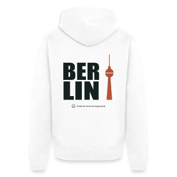 Berlin Turmtypografie - Unisex Premium Bio Zip Hoodie - Weiß - Hinten - Thijin (182cm)